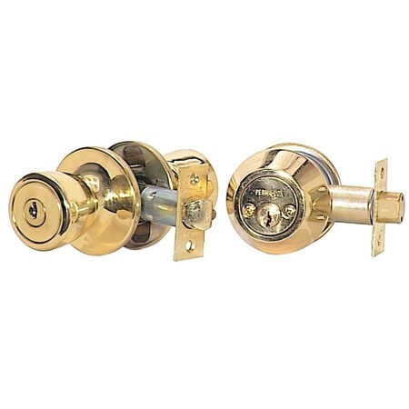 Steel Pro Polished Brass Deadbolt and Door Knob Combo BR7B92B